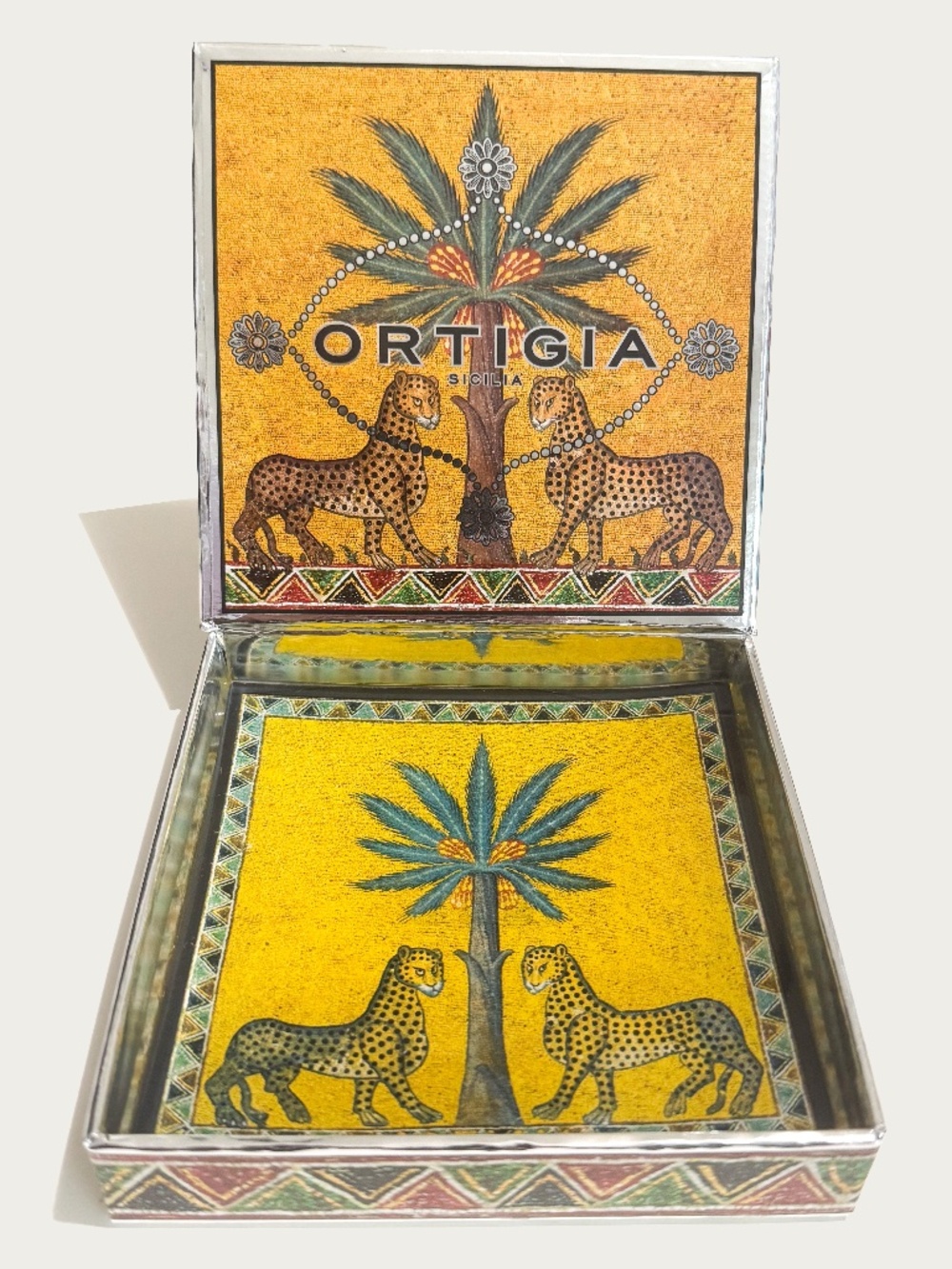 Ortigia Sicilia Zagara Soap Dish Italy Cheetah Palm Tree 4.5" Glass Plate w/ Box
